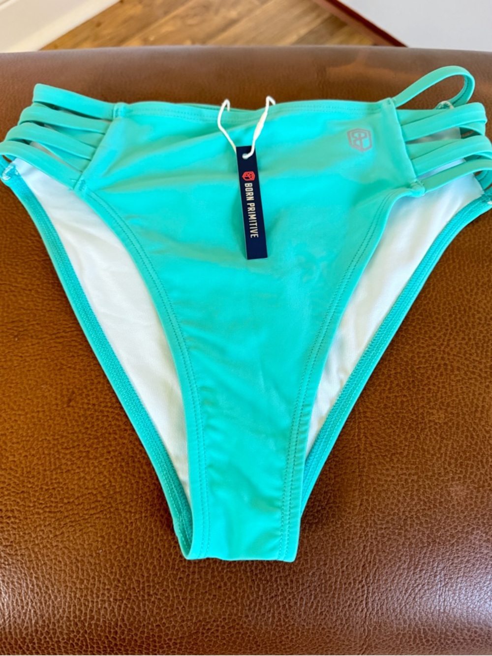 Born Primitive Bikini Bottom Small Teal Strappy Side High Cut Swim CrossFit